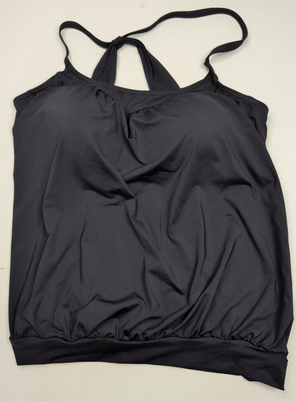 Lands' End Tankini Swim Top Black Racer Back Straps Built in Bra Elastic Hem 16